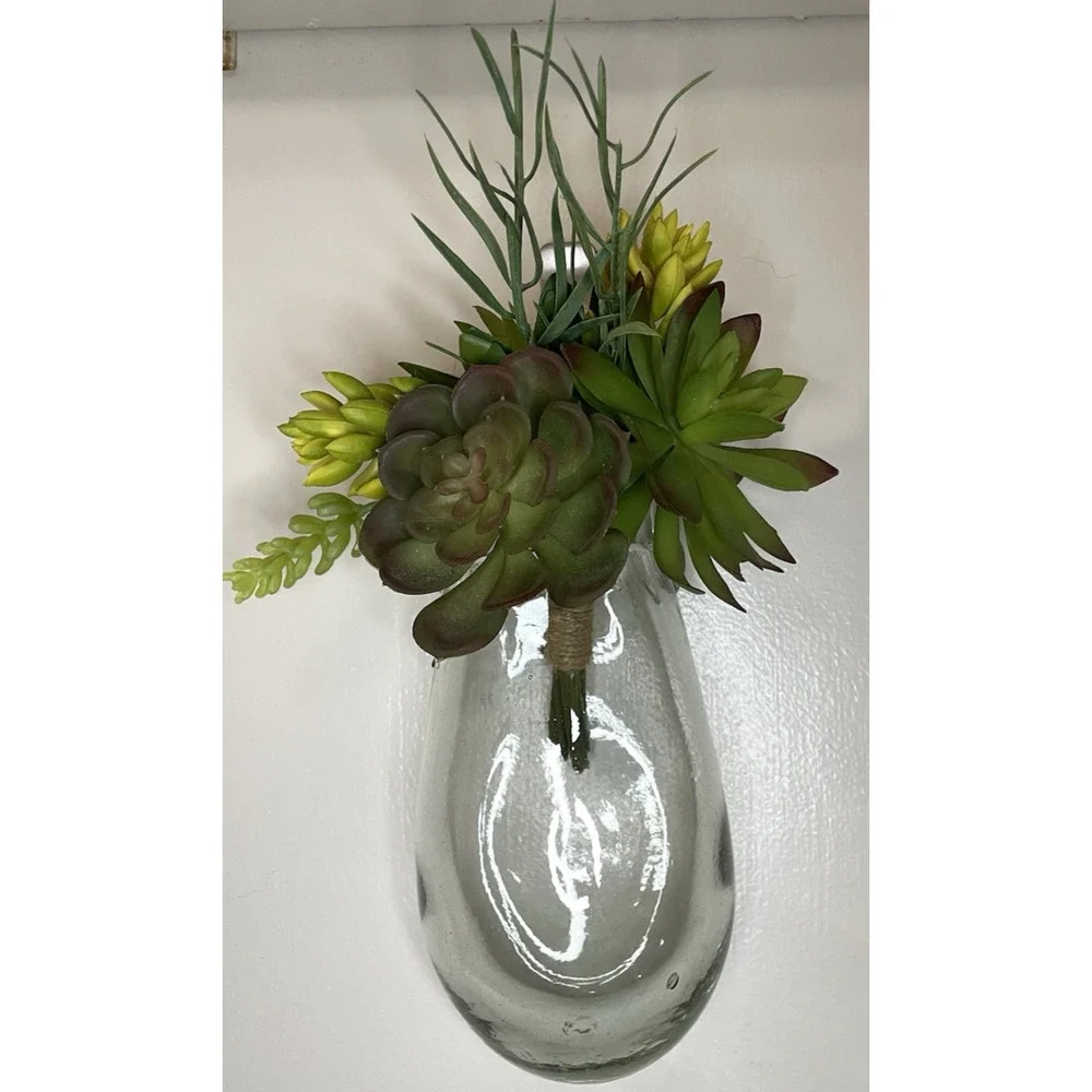 Folk Art Hand Blown Hanging Glass Clear Vase Only